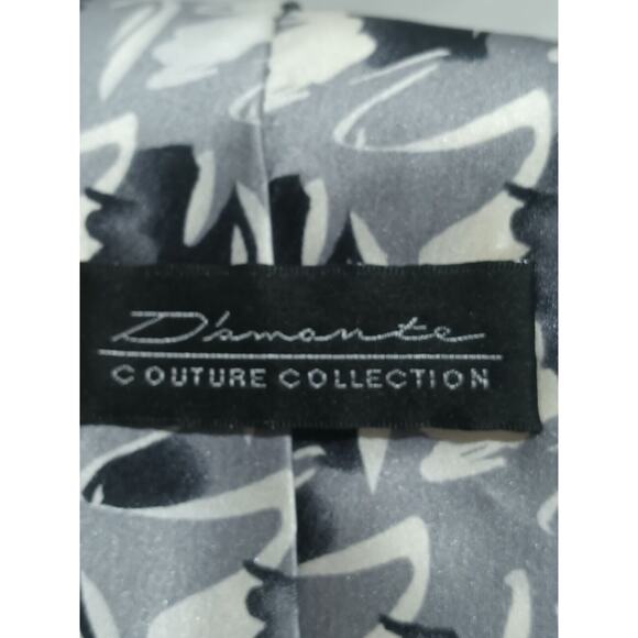 Diamante Couture Collection 100% Silk Handmade Gray Abstract Print Tie - Picture 4 of 7